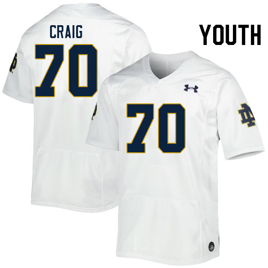 Youth #70 Ashton Craig Notre Dame Fighting Irish College Football Jerseys Stitched-White